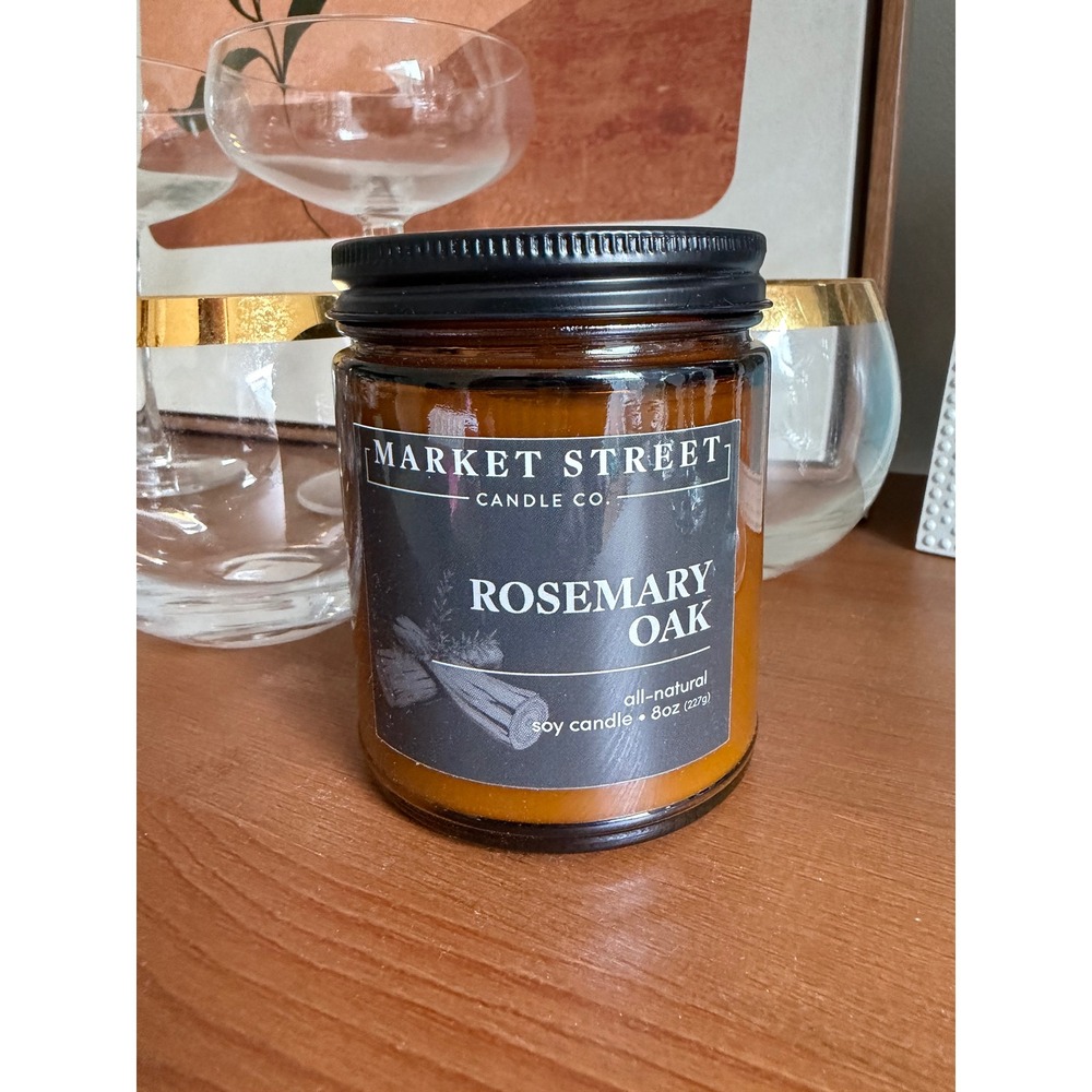 Market Street Candle Co Soy Candle 8oz Rosemary Oak Amber Collection